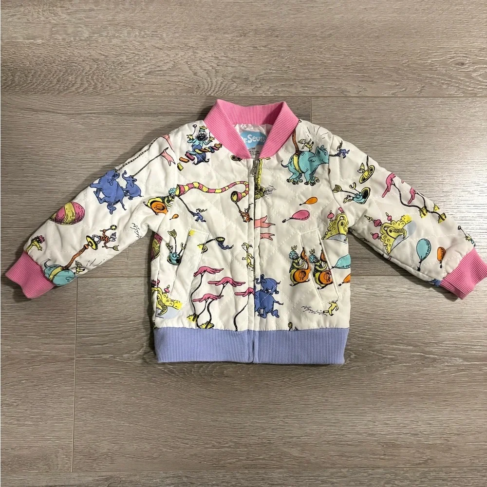Dr. Seuss Character Print Quilted Jacket Pink Purple Girls Size 2M